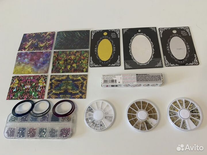 Фольга, стразы, нити, дизайн, бумага для ногтей