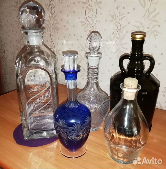 Штофы хрусталь, стекло. Бутылка зелёного стекла