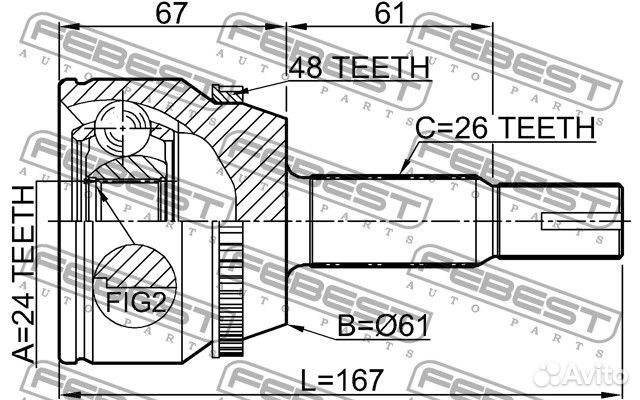 Шрус наружный 24x61x26