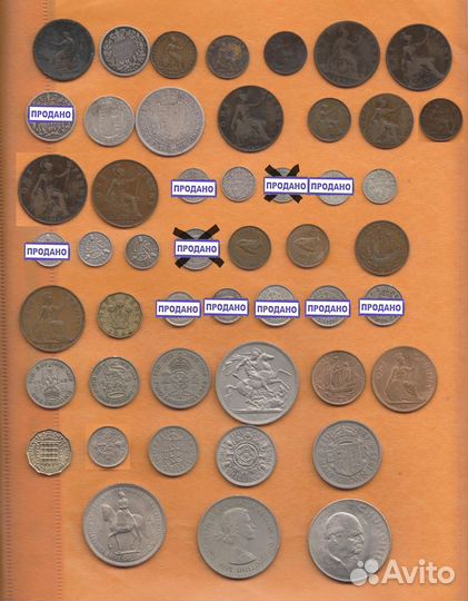 Монеты Великобритании (Англии) с 1806 по 1967 гг