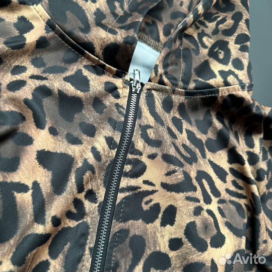 Топ с длинным рукавом леопард y2k зип zip