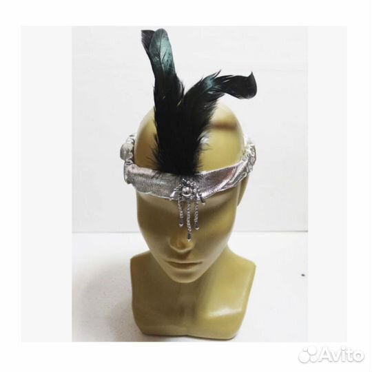 Перья Лайзы повязка на голову серебристая