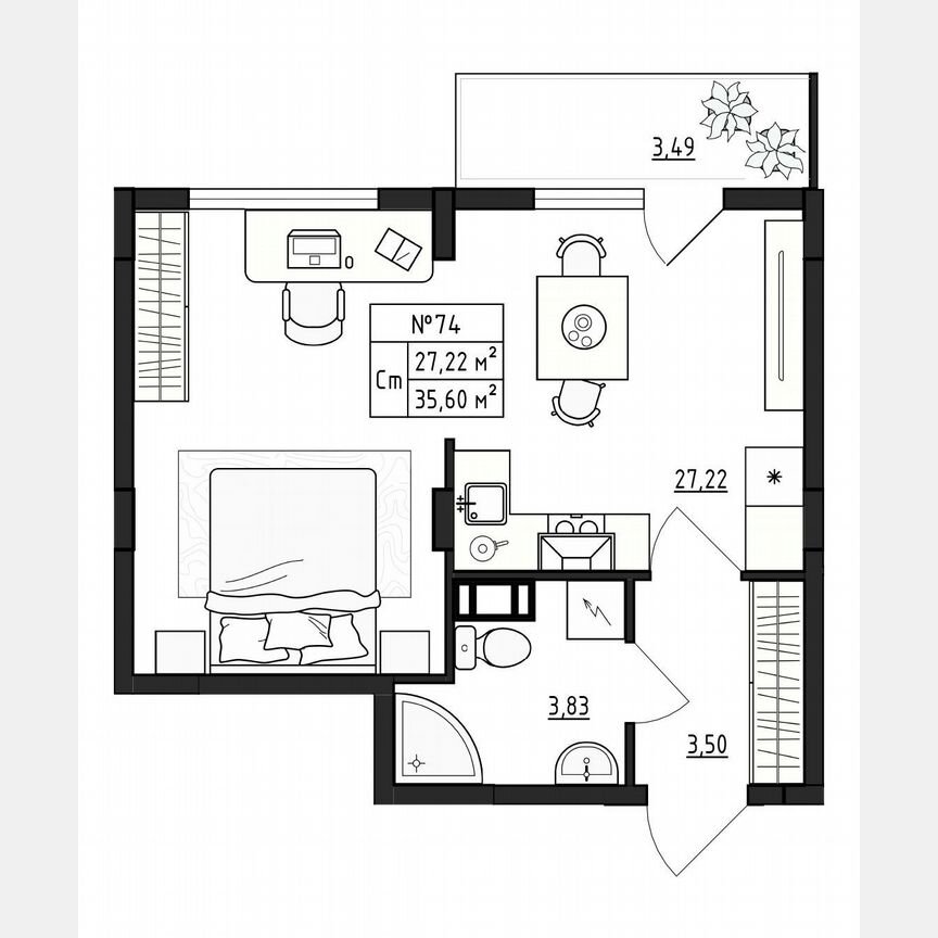 1-к. квартира, 35,6 м², 4/4 эт.
