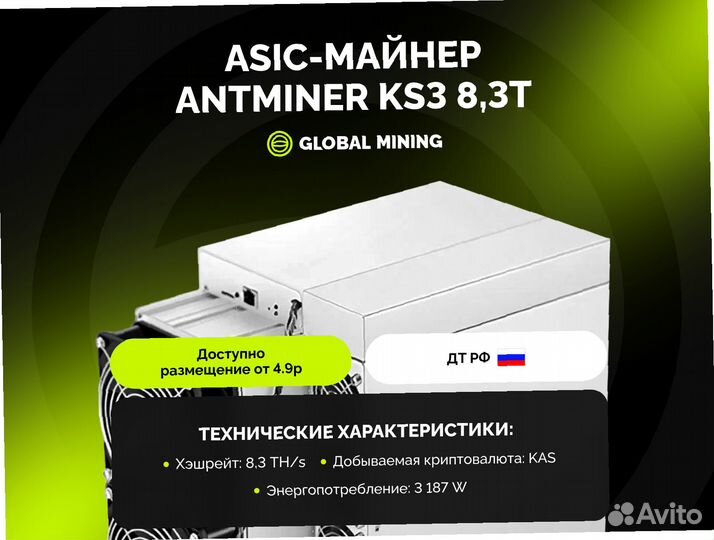 Bitmain Antminer KS3 8,3TH/s с гтд РФ