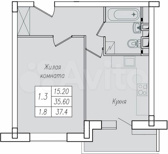 1-к. квартира, 37,4 м², 6/10 эт.