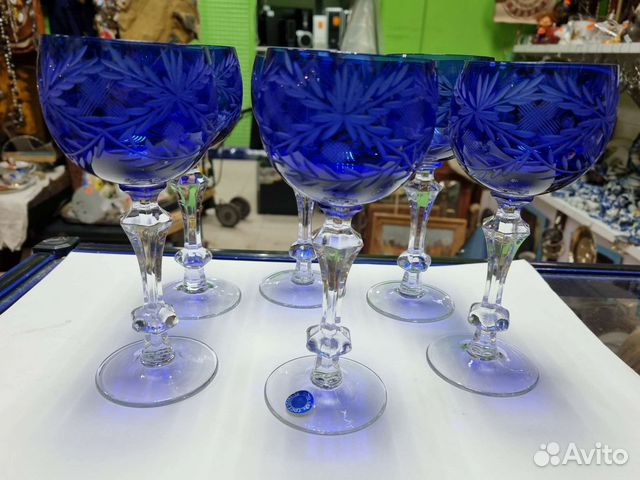 Винтажные бокалы, кобальт. Гусь Хрустальный