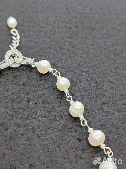 Колье жемчуг натуральный цепь ассиметрия замок ст