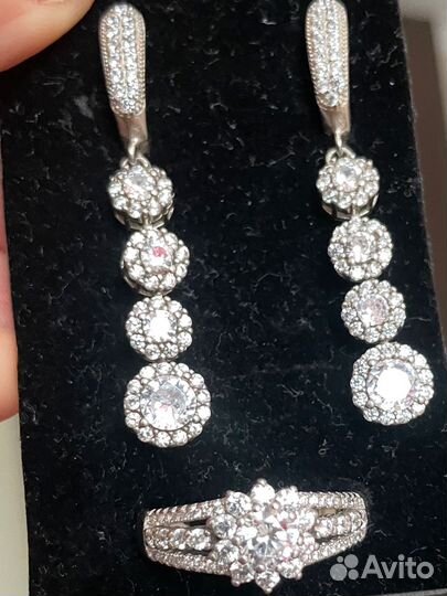 Серебряный комплект кольцо и серьги