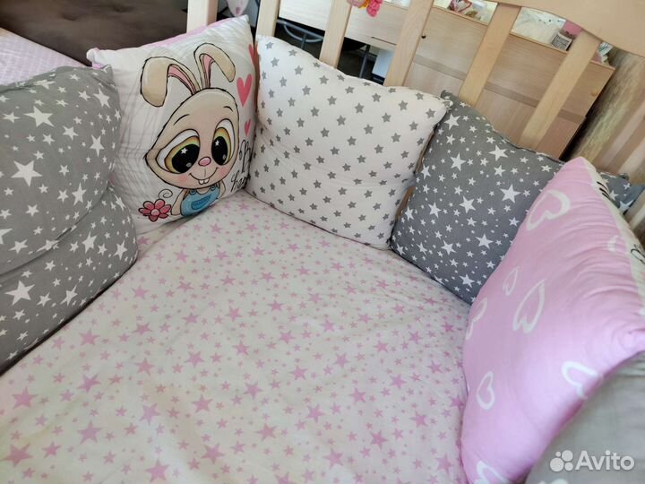 Бортики в кроватку+постельное