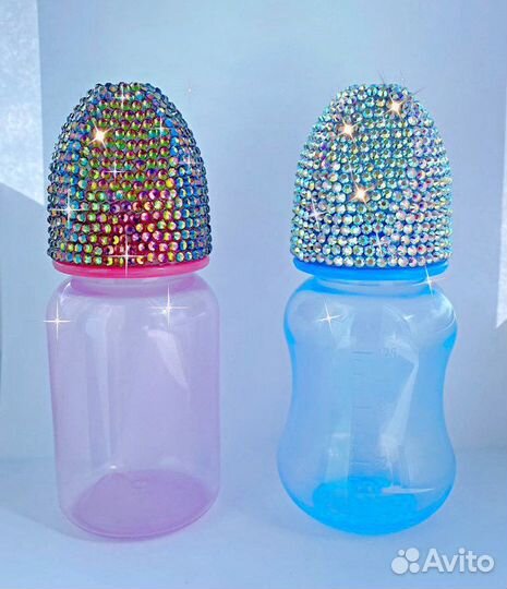 Бутылочка со стразами, соски со стразами