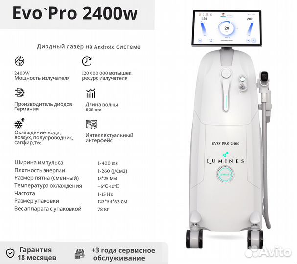 Диодный лазер для эпиляции Лю-Минес Evo-Pro 2400W