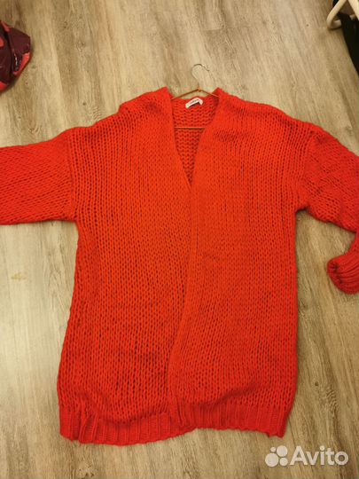 Красный вязаный кардиган, мохер, новый, р 52-56