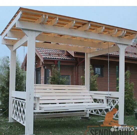 Качели деревянные c перголой