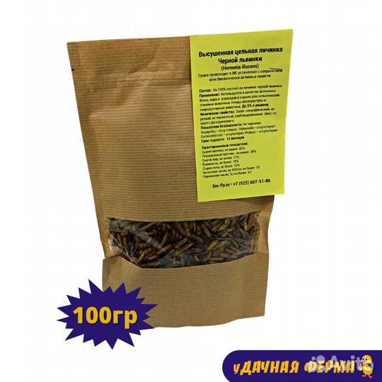 Высушенная цельная личинка черной львинки