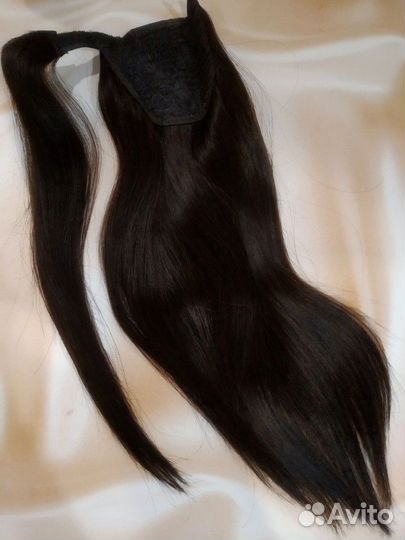 Хвост шиньон волосы натуральные черные новые