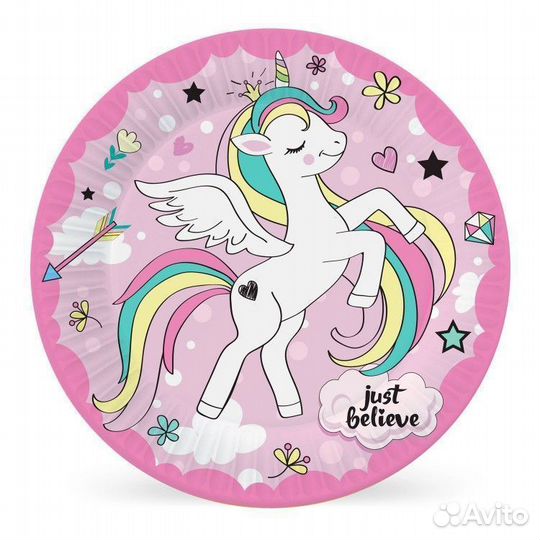 Тарелки набор Единорог, бумажные 18 см, 6 шт/уп
