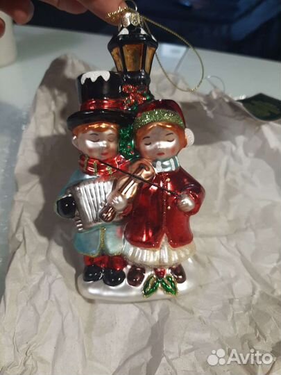 Статуэтка стекло игрушка музыканты дети у фонаря