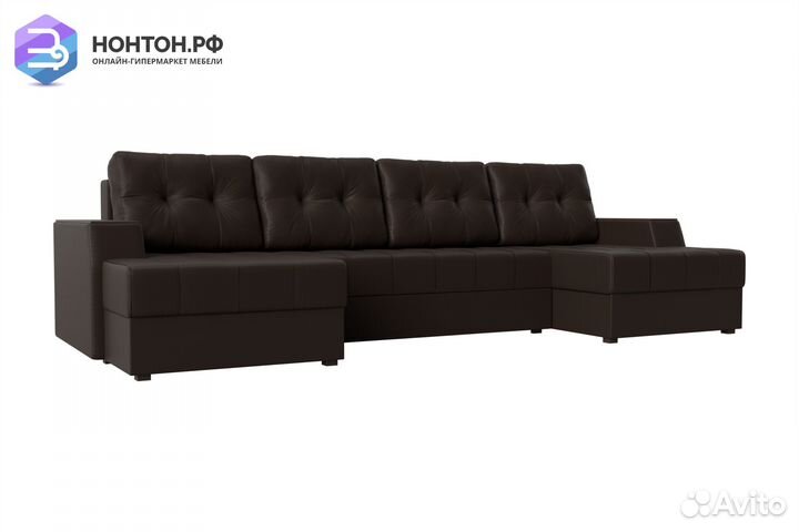 Диван п-образный еврокнижка Эмир экокожа коричневы