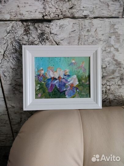Цветы маки ирисы картины маслом 18 х 24. Подарок