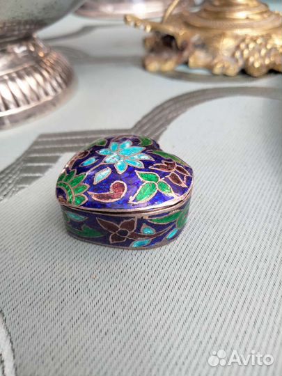 Шкатулка мушница таблетница серебро клуазоне мини