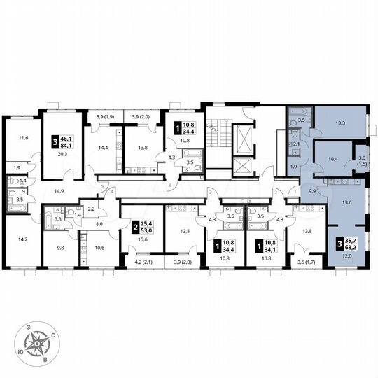 3-к. квартира, 68,2 м², 13/25 эт.