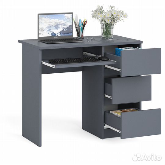 Стол компьютерный три ящика Мори мс-6 правый цвет графит, шхгхв 90х50х76,6 см, ящики справа, не унив