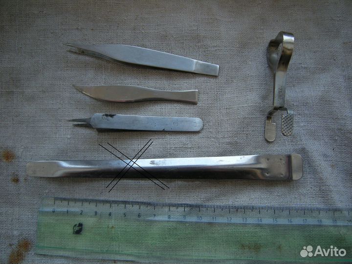 Ножницы 1983г, зажим медицинский, пинцеты