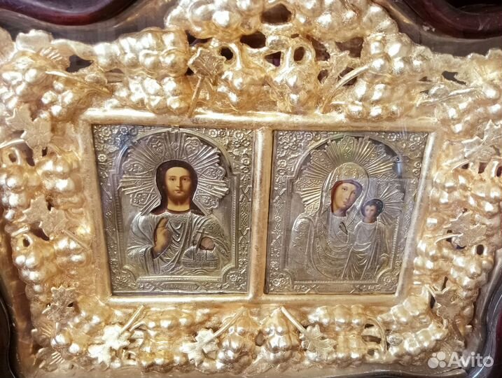 Старинный киот иконы венчальная пара 19 век