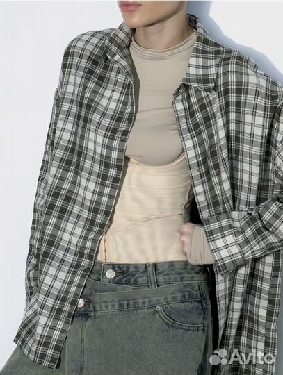 Рубашка денская в клетку оливковая