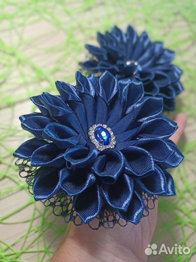 Школьные бантики резинки синие