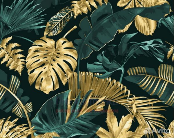 Картина по номерам 40x50 Зеленые и золотые листья