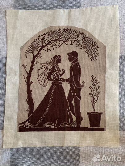 Интерьерная картина вышивка, монохром, без рамки