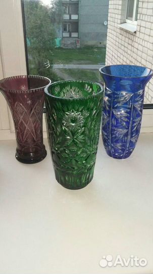 Вазы,Графин : Цветной хрусталь Богемия : Винтаж