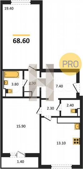 2-к. квартира, 68,6 м², 15/18 эт.