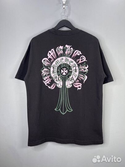 Футболка Chrom hearts черная крест розовый