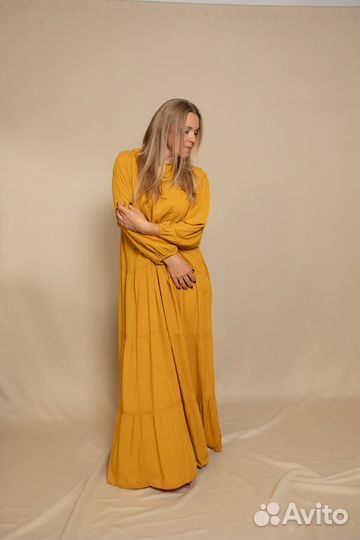 Платье макси горчичное Besh