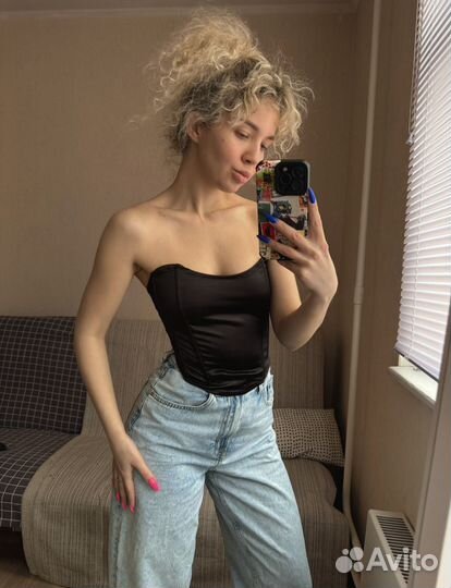 Топ корсет черный атласный Xs.S