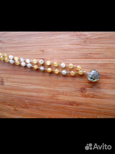 Серебряное колье из рутилового кварца и пренита