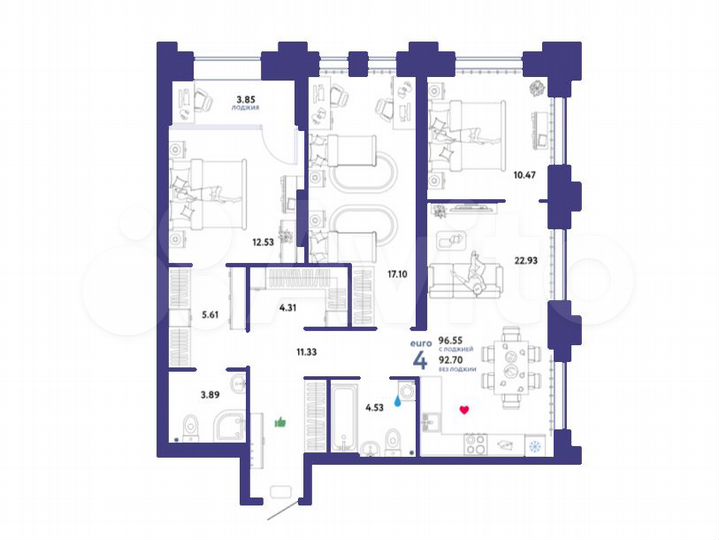 4-к. квартира, 92,7 м², 7/32 эт.