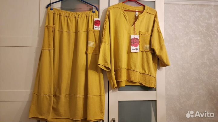 Новый Костюм р.52-58 Италия Горчица Хлопок