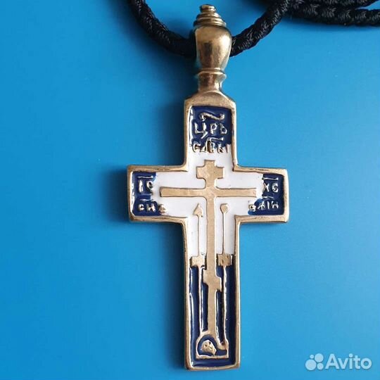 Большой крест латунь, эмаль копия креста 19 в