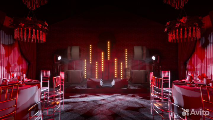 Световое оборудование, звук, сцена, бэклайн