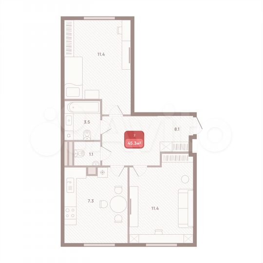 2-к. квартира, 45 м², 3/4 эт.