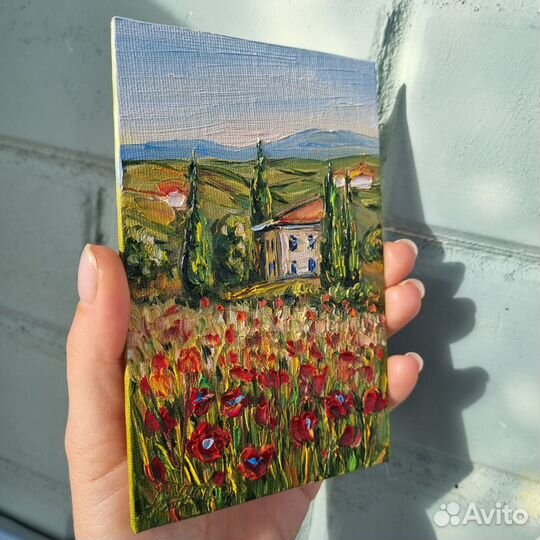 Картина с маками Прованс пейзаж маслом на холсте