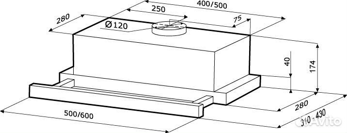 Вытяжка встраиваемая Krona Kamilla 600 (dark glass/1 мотор) Новая