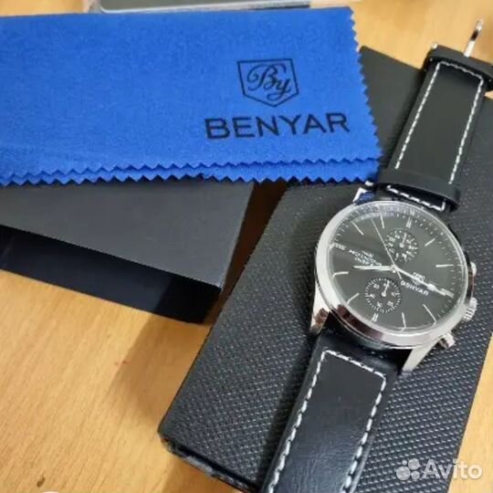 Мужские наручные кварцевые часы хронограф benyar