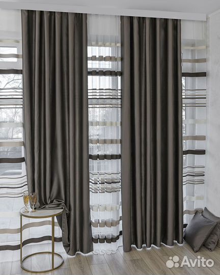 Комплект Шторы + Тюль Адора Мускат и Полоска