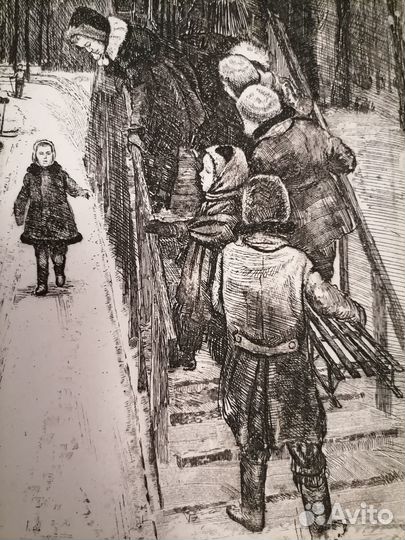 Офорт гравюра литография жанровая картина