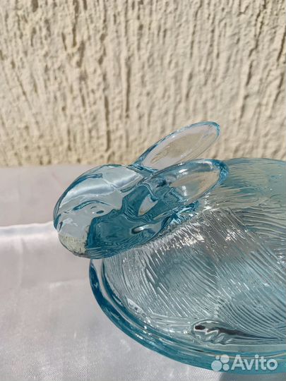 Паштетница шкатулка заяц купоросное стекло СССР