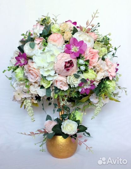 Дерево счастья из искусственных цветов, топиарий